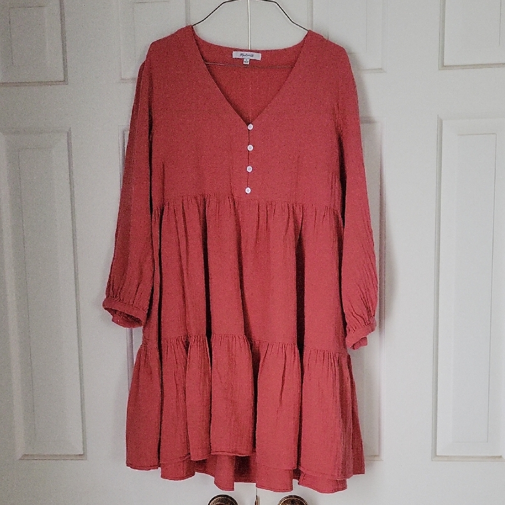 Madewell womens long sleeve Tiered mini dress Prairie cottagecore sz 0